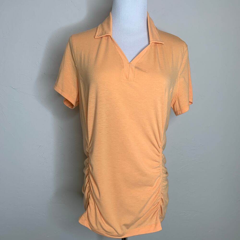 Orange Duluth Trading Sleeveless Ruched Top Sz Medium